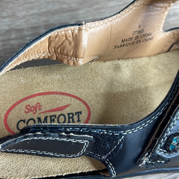 Soft Comfort Black Strappy Sandals Vegan Leather Velcro Padded Insole Size 9 - Picture 8 of 10